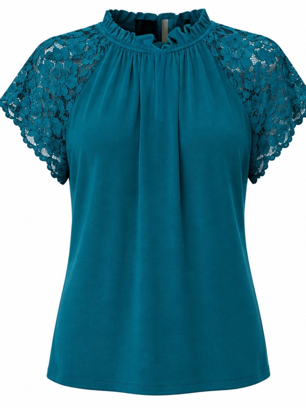 Worthington Teal Lace Sleeve Blouse
